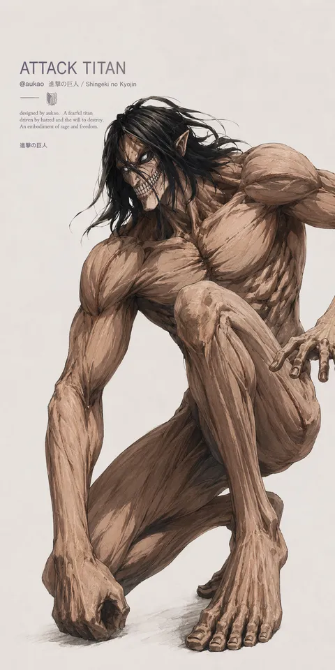 An AI-assisted portrait-format anime character illustration in the Attack on Titan collection. Artwork 016 from the AUKAO visual archive.