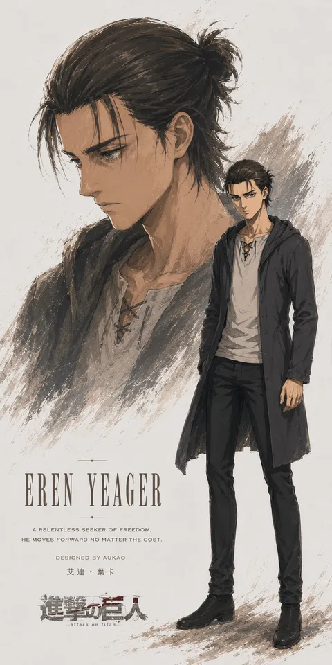 An AI-assisted portrait-format anime character illustration in the Attack on Titan collection. Artwork 011 from the AUKAO visual archive.