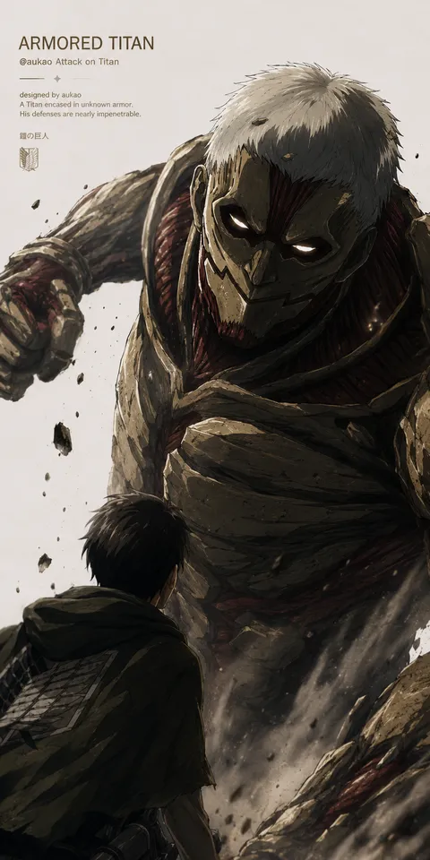 An AI-assisted portrait-format anime character illustration in the Attack on Titan collection. Artwork 023 from the AUKAO visual archive.