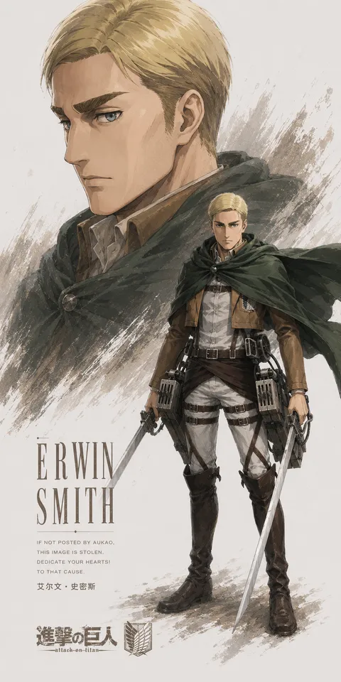 An AI-assisted portrait-format anime character illustration in the Attack on Titan collection. Artwork 026 from the AUKAO visual archive.