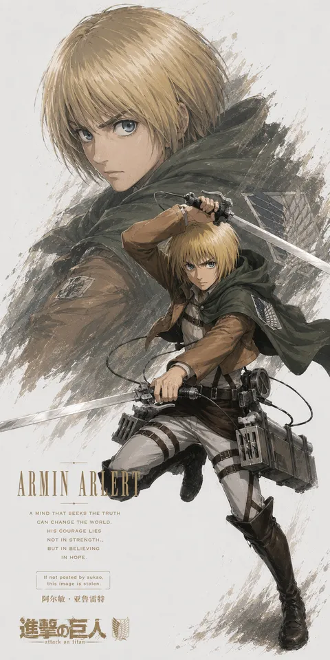 An AI-assisted portrait-format anime character illustration in the Attack on Titan collection. Artwork 025 from the AUKAO visual archive.