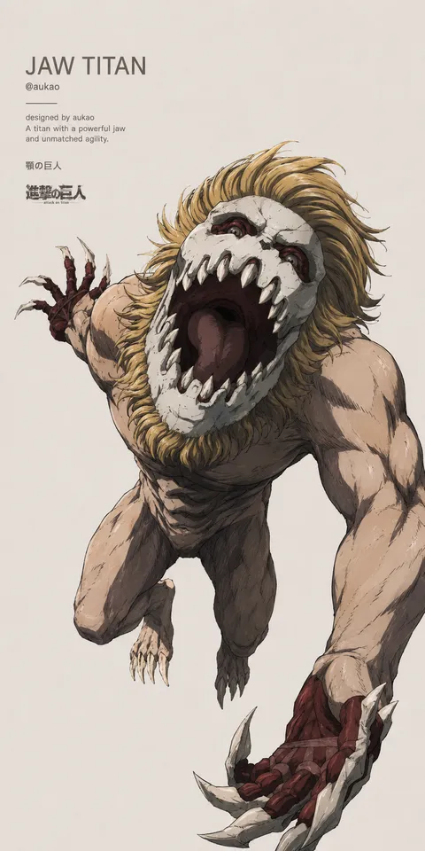 An AI-assisted portrait-format anime character illustration in the Attack on Titan collection. Artwork 018 from the AUKAO visual archive.
