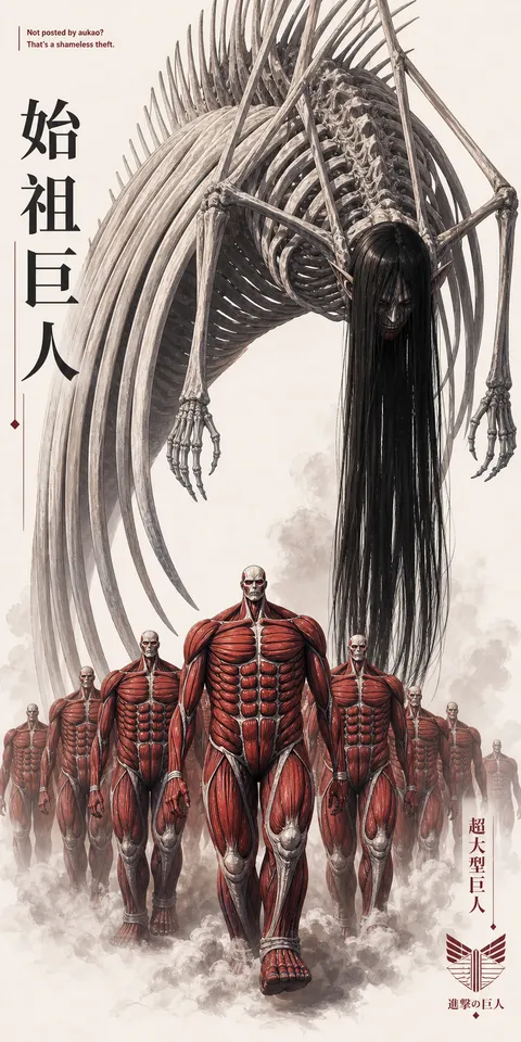 An AI-assisted portrait-format anime character illustration in the Attack on Titan collection. Artwork 033 from the AUKAO visual archive.