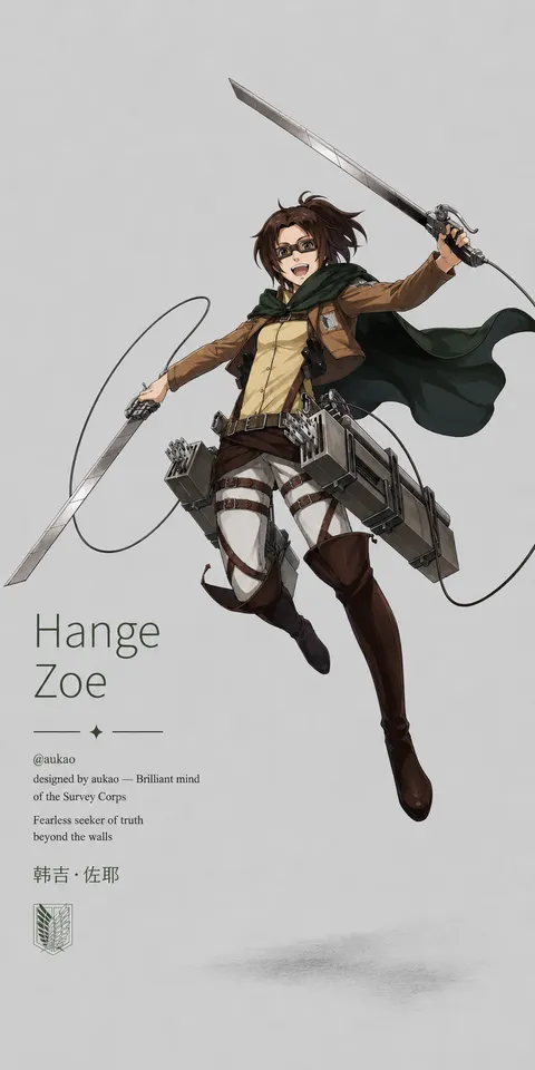 An AI-assisted portrait-format anime character illustration in the Attack on Titan collection. Artwork 013 from the AUKAO visual archive.
