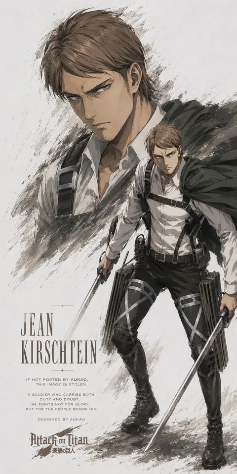 An AI-assisted portrait-format anime character illustration in the Attack on Titan collection. Artwork 024 from the AUKAO visual archive.