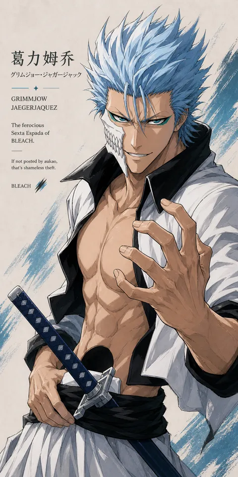 An AI-assisted portrait-format anime character illustration in the Bleach collection. Artwork 055 from the AUKAO visual archive.