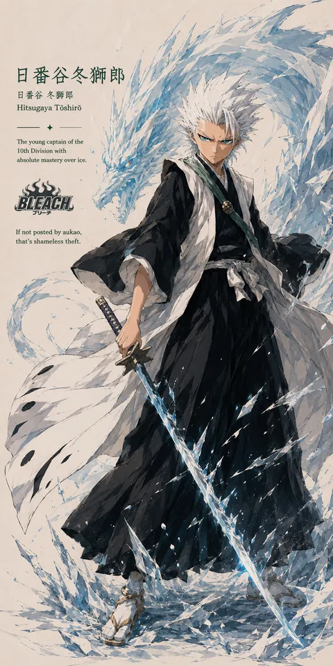 An AI-assisted portrait-format anime character illustration in the Bleach collection. Artwork 026 from the AUKAO visual archive.