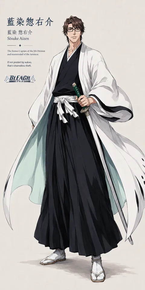 An AI-assisted portrait-format anime character illustration in the Bleach collection. Artwork 013 from the AUKAO visual archive.