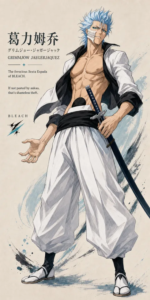 An AI-assisted portrait-format anime character illustration in the Bleach collection. Artwork 054 from the AUKAO visual archive.