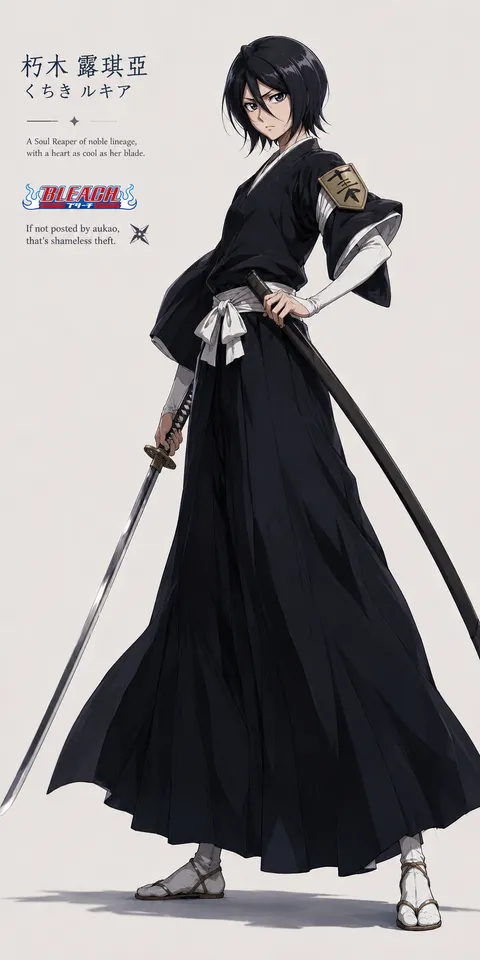 An AI-assisted portrait-format anime character illustration in the Bleach collection. Artwork 009 from the AUKAO visual archive.