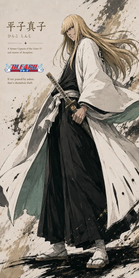 An AI-assisted portrait-format anime character illustration in the Bleach collection. Artwork 028 from the AUKAO visual archive.