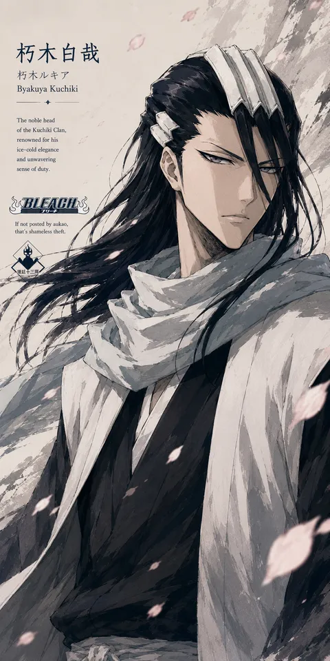 An AI-assisted portrait-format anime character illustration in the Bleach collection. Artwork 039 from the AUKAO visual archive.