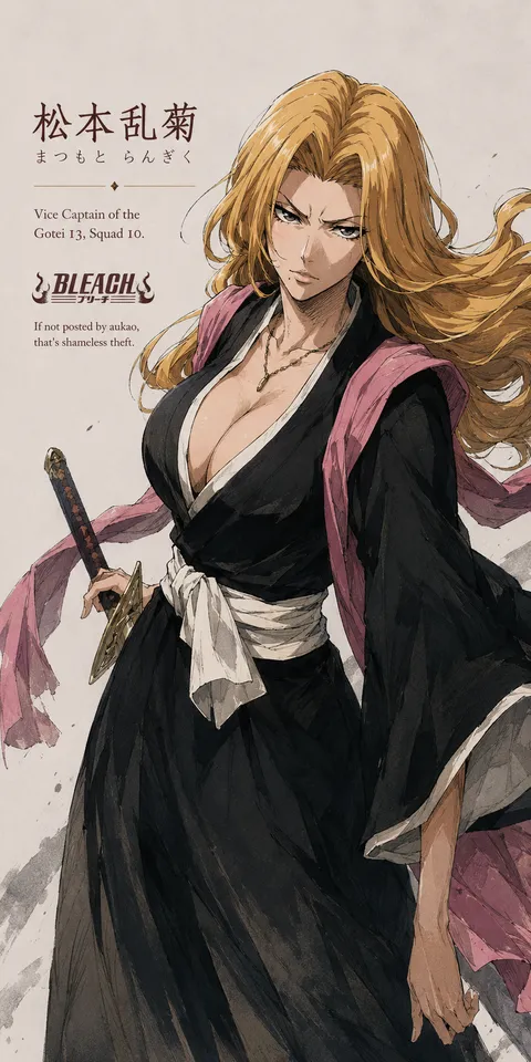 An AI-assisted portrait-format anime character illustration in the Bleach collection. Artwork 042 from the AUKAO visual archive.
