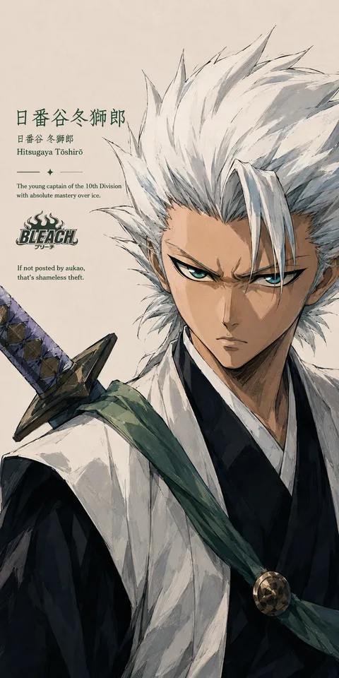 An AI-assisted portrait-format anime character illustration in the Bleach collection. Artwork 025 from the AUKAO visual archive.