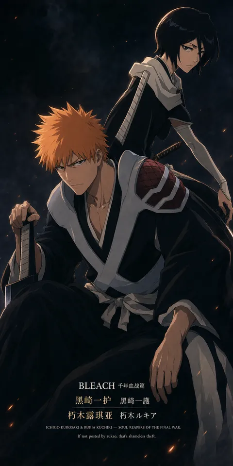 An AI-assisted portrait-format anime character illustration in the Bleach: Thousand-Year Blood War collection. Artwork 022 from the AUKAO visual archive.