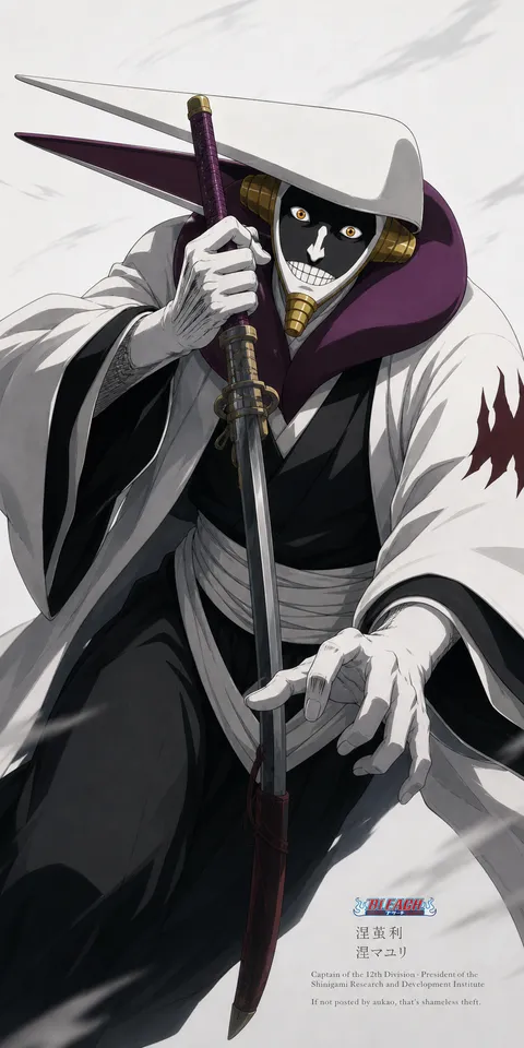 An AI-assisted portrait-format anime character illustration in the Bleach: Thousand-Year Blood War collection. Artwork 046 from the AUKAO visual archive.