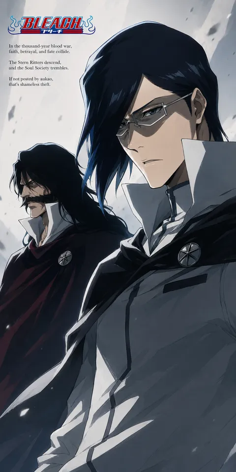 An AI-assisted portrait-format anime character illustration in the Bleach: Thousand-Year Blood War collection. Artwork 001 from the AUKAO visual archive.