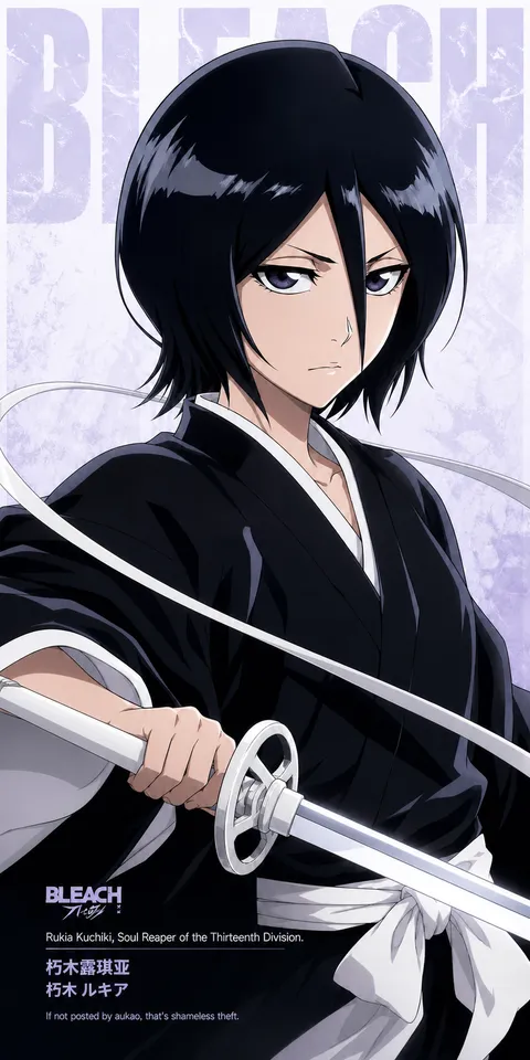 An AI-assisted portrait-format anime character illustration in the Bleach: Thousand-Year Blood War collection. Artwork 065 from the AUKAO visual archive.