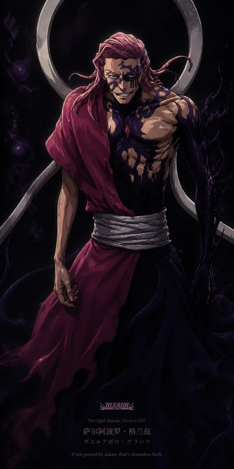 An AI-assisted portrait-format anime character illustration in the Bleach: Thousand-Year Blood War collection. Artwork 043 from the AUKAO visual archive.