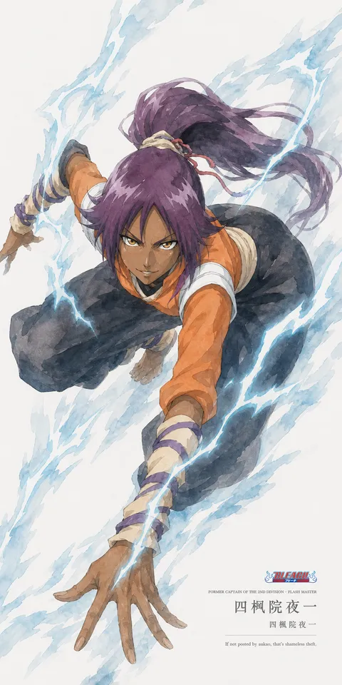 An AI-assisted portrait-format anime character illustration in the Bleach: Thousand-Year Blood War collection. Artwork 036 from the AUKAO visual archive.