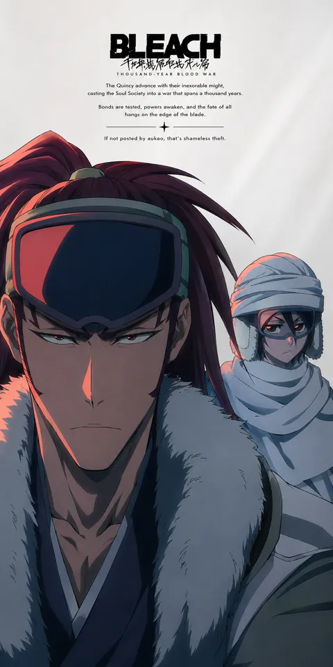 An AI-assisted portrait-format anime character illustration in the Bleach: Thousand-Year Blood War collection. Artwork 011 from the AUKAO visual archive.