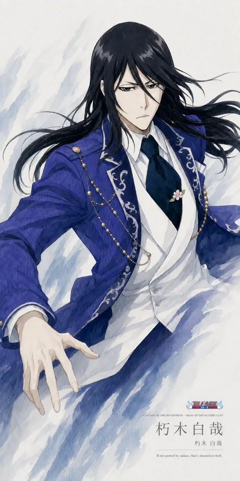An AI-assisted portrait-format anime character illustration in the Bleach: Thousand-Year Blood War collection. Artwork 053 from the AUKAO visual archive.
