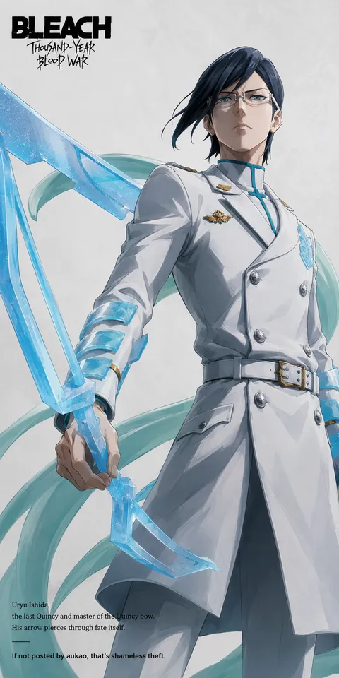 An AI-assisted portrait-format anime character illustration in the Bleach: Thousand-Year Blood War collection. Artwork 012 from the AUKAO visual archive.