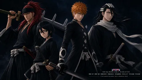 An AI-assisted landscape-format anime character illustration in the Bleach: Thousand-Year Blood War collection. Artwork 018 from the AUKAO visual archive.