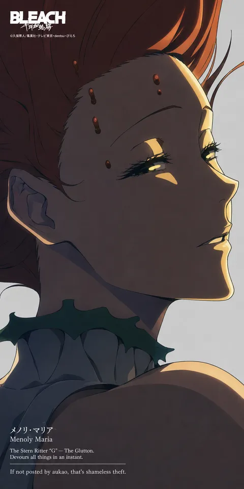 An AI-assisted portrait-format anime character illustration in the Bleach: Thousand-Year Blood War collection. Artwork 002 from the AUKAO visual archive.