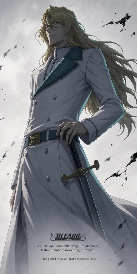 An AI-assisted portrait-format anime character illustration in the Bleach: Thousand-Year Blood War collection. Artwork 072 from the AUKAO visual archive.