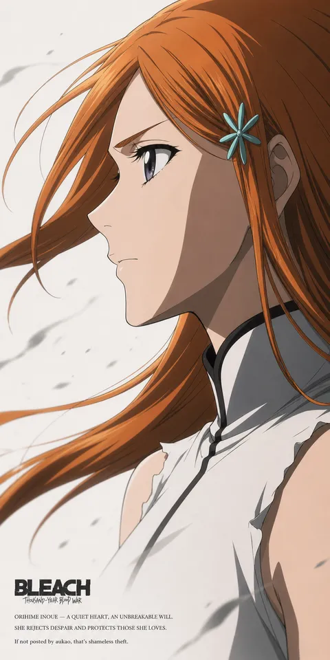 An AI-assisted portrait-format anime character illustration in the Bleach: Thousand-Year Blood War collection. Artwork 037 from the AUKAO visual archive.