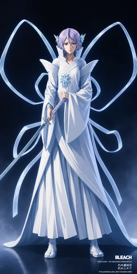 An AI-assisted portrait-format anime character illustration in the Bleach: Thousand-Year Blood War collection. Artwork 026 from the AUKAO visual archive.