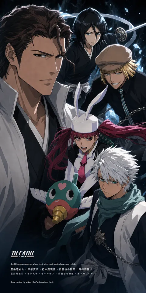 An AI-assisted portrait-format anime character illustration in the Bleach: Thousand-Year Blood War collection. Artwork 060 from the AUKAO visual archive.