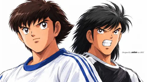 An AI-assisted landscape-format anime character illustration in the Captain Tsubasa collection. Artwork 004 from the AUKAO visual archive.
