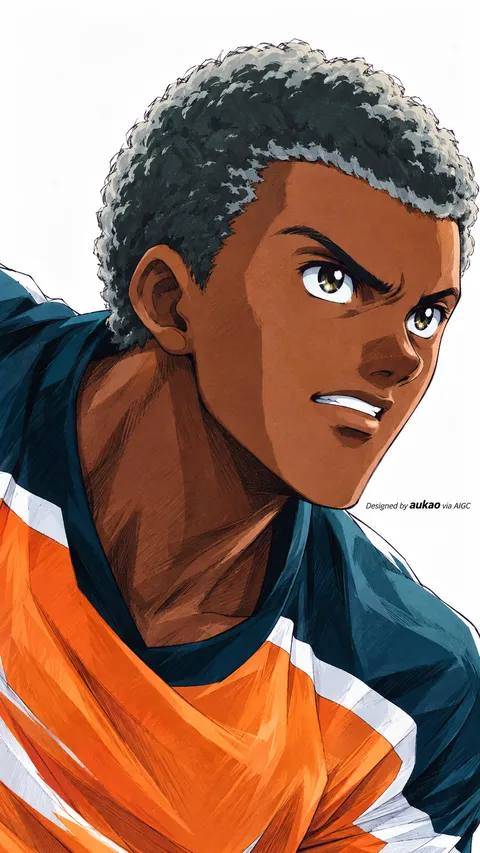 An AI-assisted portrait-format anime character illustration in the Captain Tsubasa collection. Artwork 020 from the AUKAO visual archive.