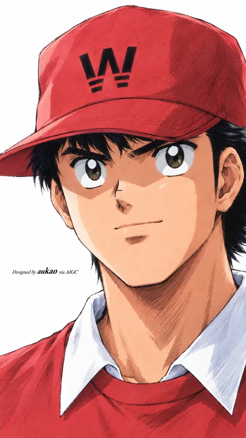 An AI-assisted portrait-format anime character illustration in the Captain Tsubasa collection. Artwork 016 from the AUKAO visual archive.