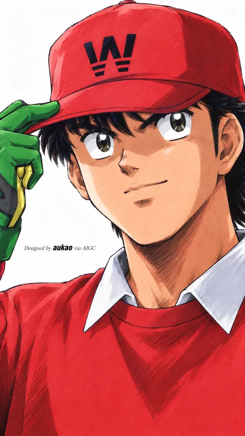 An AI-assisted portrait-format anime character illustration in the Captain Tsubasa collection. Artwork 008 from the AUKAO visual archive.