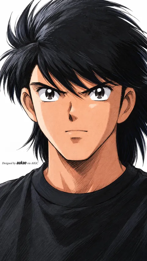 An AI-assisted portrait-format anime character illustration in the Captain Tsubasa collection. Artwork 012 from the AUKAO visual archive.
