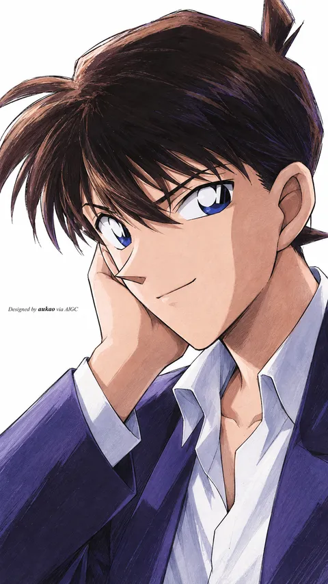 Shinichi Kudo / 工藤新一 / 工藤新一. AI-generated fan art inspired by Detective Conan / 名侦探柯南 / 名探偵コナン. Character study 015 by AUKAO.
