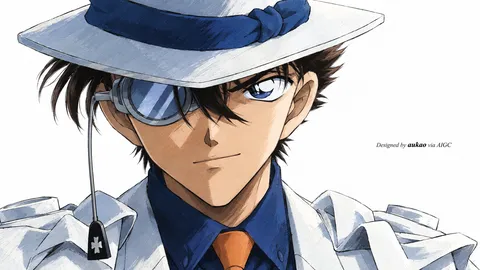 Kaito Kid / 怪盗基德 / 怪盗キッド. AI-generated fan art inspired by Detective Conan / 名侦探柯南 / 名探偵コナン. Character study 018 by AUKAO.