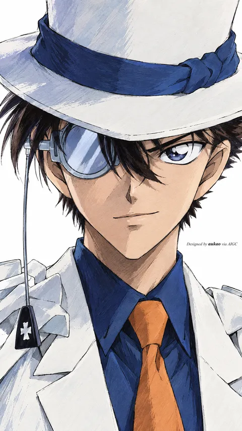 Kaito Kid / 怪盗基德 / 怪盗キッド. AI-generated fan art inspired by Detective Conan / 名侦探柯南 / 名探偵コナン. Character study 007 by AUKAO.