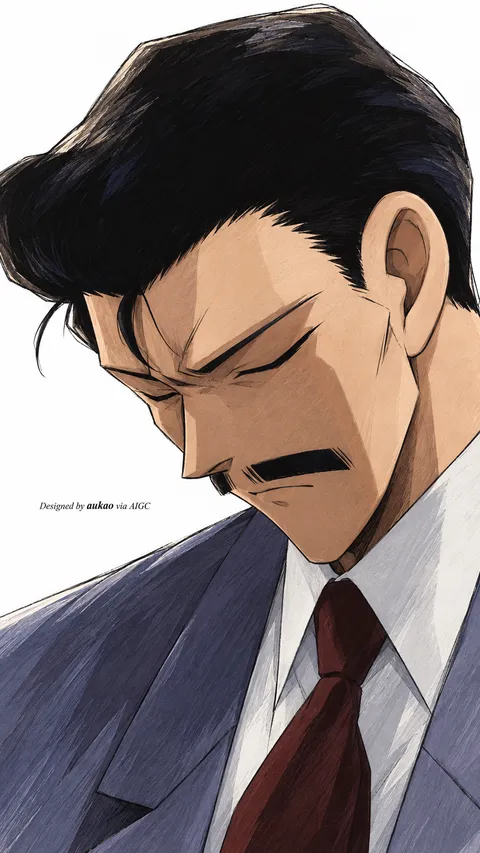 Kogoro Mouri / 毛利小五郎 / 毛利小五郎. AI-generated fan art inspired by Detective Conan / 名侦探柯南 / 名探偵コナン. Character study 008 by AUKAO.