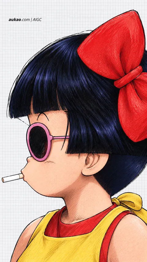 Red-bow character in side profile. Red-bow character in side profile. AI-generated fan art inspired by Dr. Slump / 阿拉蕾 / Dr.スランプ, created by AUKAO.