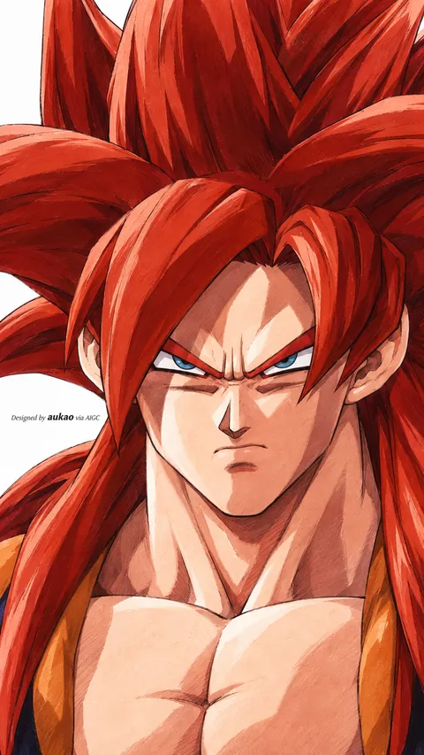 Red-haired fusion warrior: red-furred shoulders. A portrait-format character illustration in the Dragon Ball collection.