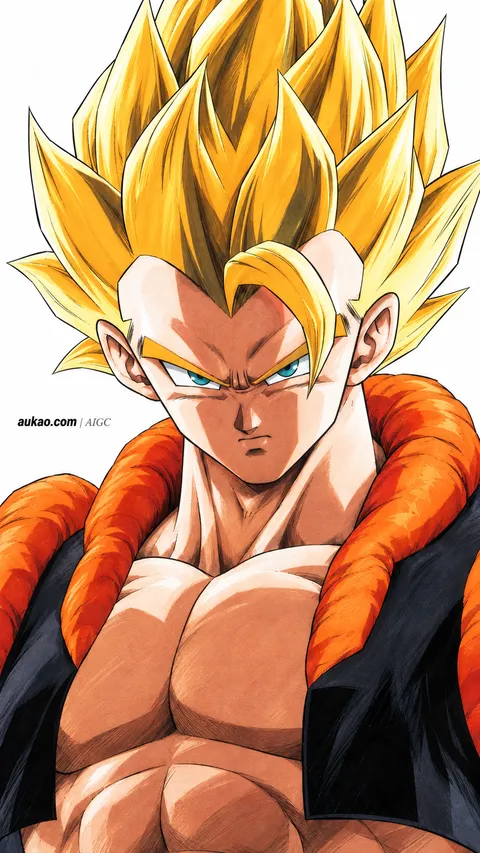 Golden-haired fighter: orange-vest portrait. A portrait-format character illustration in the Dragon Ball collection.