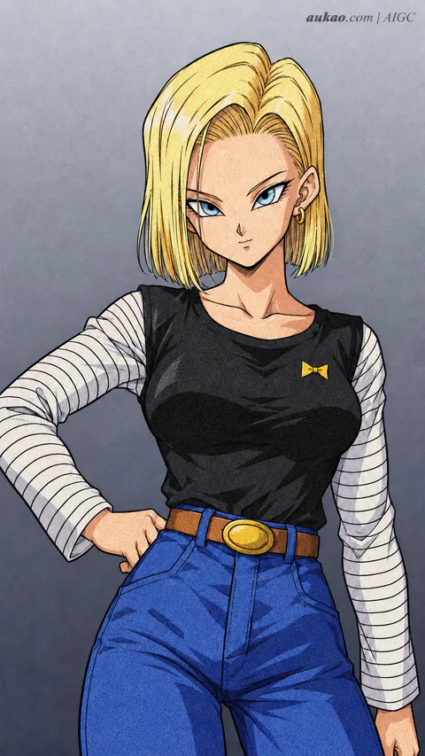 Android 18 / 人造人18号 / 人造人間18号. AI-generated fan art inspired by Dragon Ball / 龙珠 / ドラゴンボール. AUKAO artwork 720.