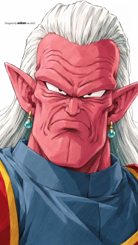 Red-skinned elder: white hair. A portrait-format character illustration in the Dragon Ball collection.