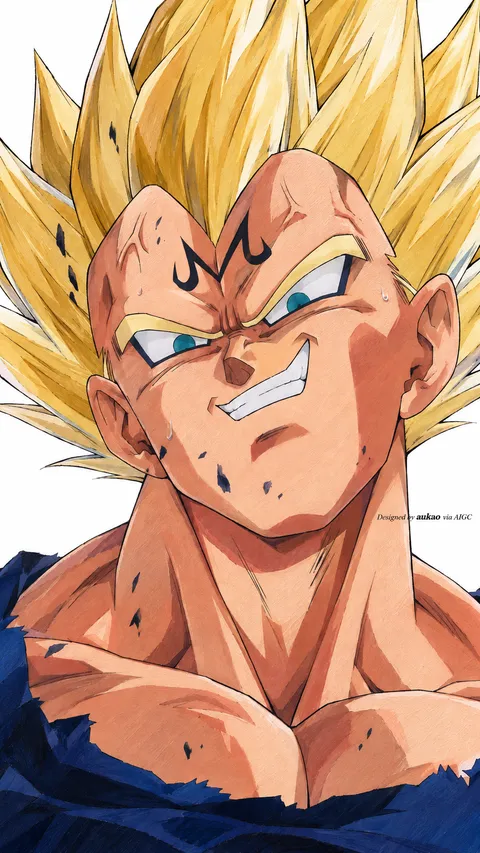 Golden-haired Saiyan: forehead emblem. A portrait-format character illustration in the Dragon Ball collection.