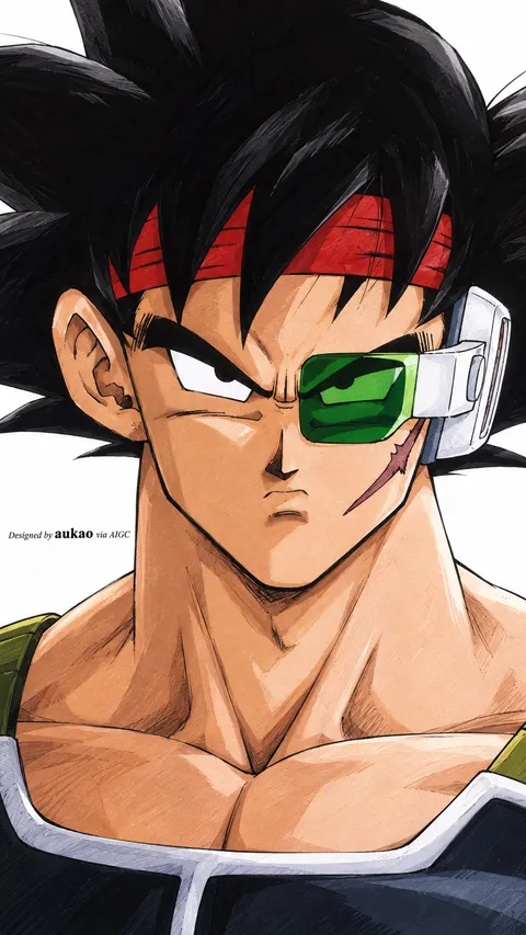 Saiyan warrior: red headband and green scouter. A portrait-format character illustration in the Dragon Ball collection.
