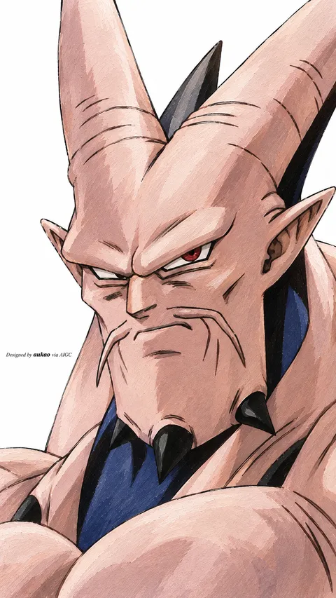 Horned warrior: stern pink-armored study. A portrait-format character illustration in the Dragon Ball collection.